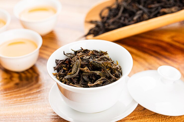 Pu-erh tea leaves in cup