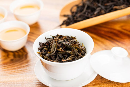 Pu-erh tea leaves in cup